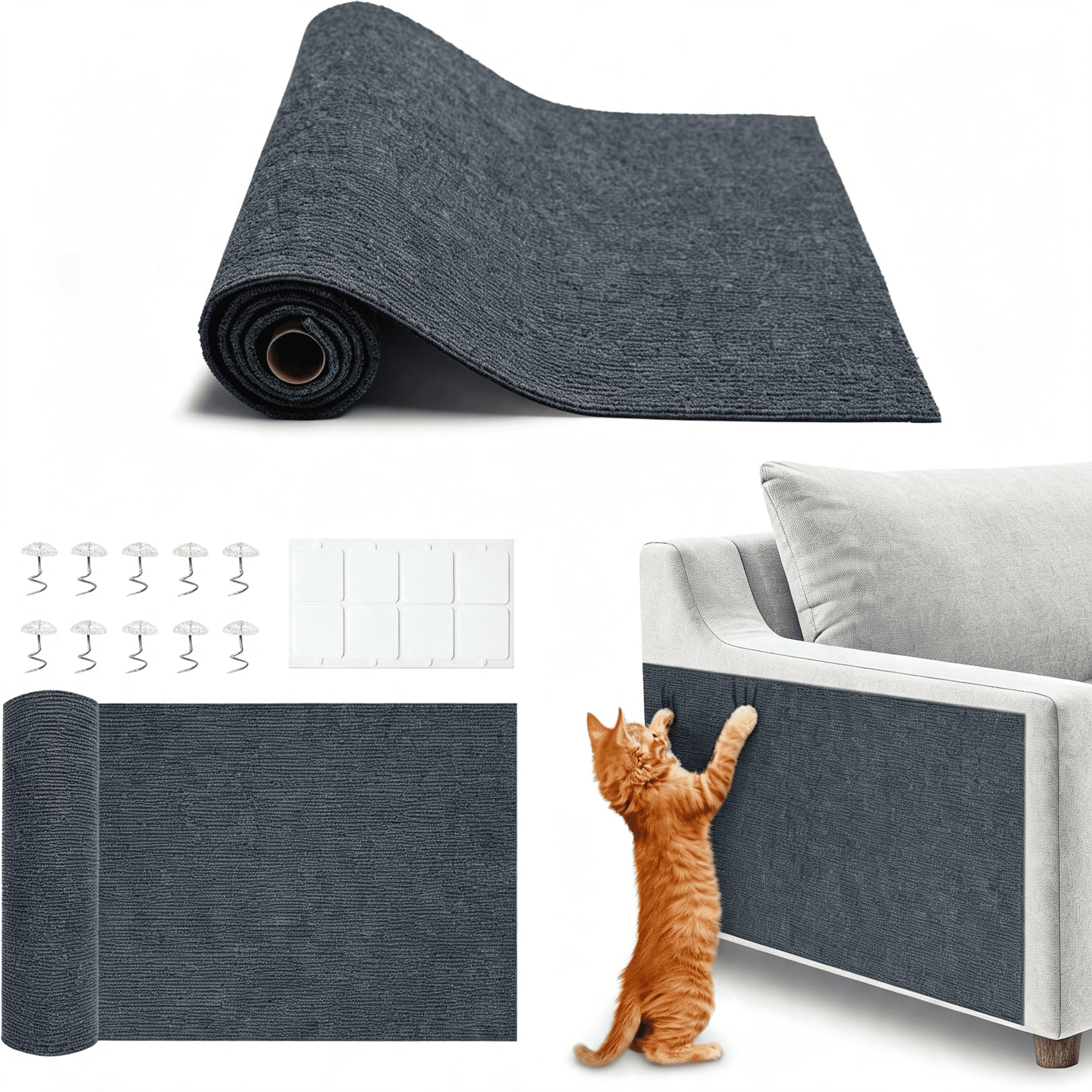 LQSEO Peel&Stick Cat Scratching Mat-Gray L:78 |78 X 15 Self-Adhesive Scratch Carpet Furniture Protector for Couch Sofa Wall&Door Indoor Kittens&Cats
