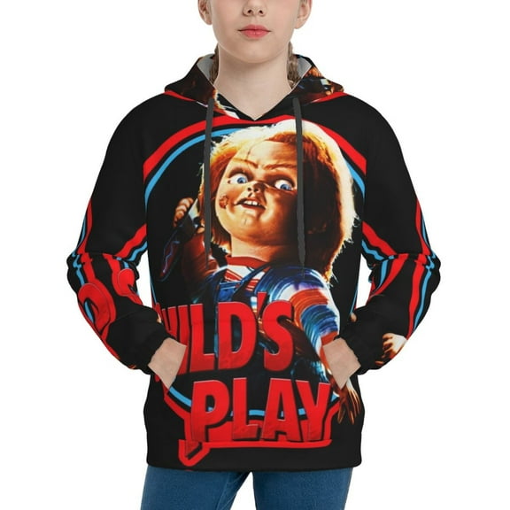 Chucky Hoodie Lightweight Pullover Halloween Graphic Hooded Sweatshirt for Girls Boys with Pocket Small