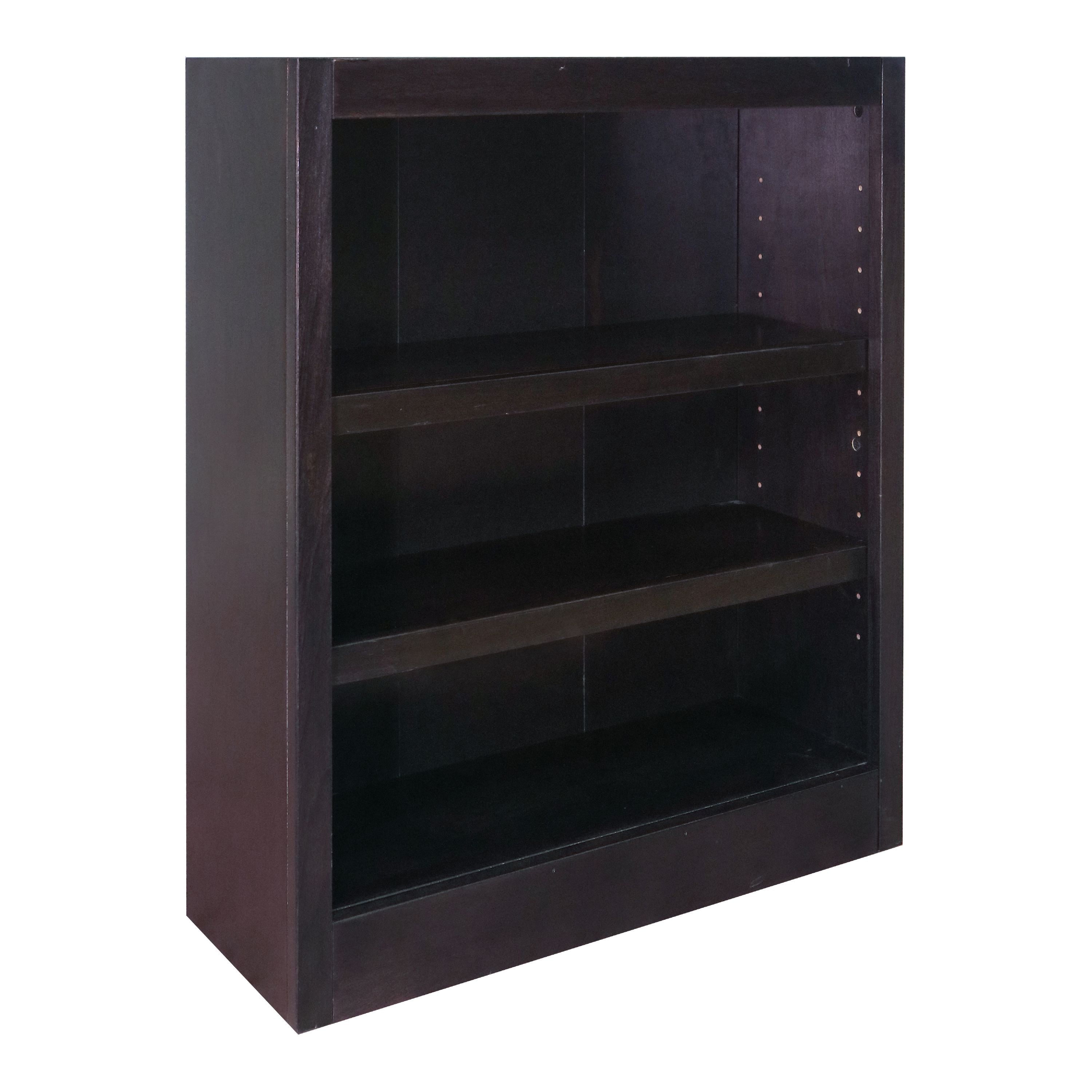Double Bookcase Shelf Wood Wide 3 Shelves Open Storage Furniture Espresso Black 