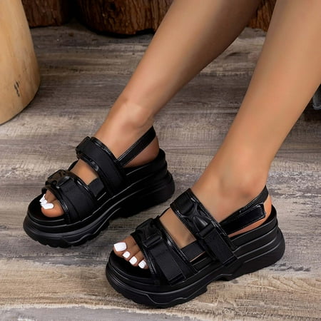 

Lhked Women s Fashion Round-toe Solid Color Thick Bottom Buckle Casual Summer Womens Anti-Slip Breathable Sandal Flip Flop