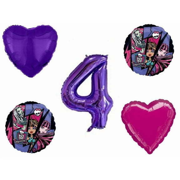 Monster High 4th Birthday Party 5 Piece Mylar Balloons Bouquet Supplies