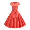 thumbnail image 1 of LUXUR Women Solid Color Swing Dresses Casual Holiday Midi Dress Watermelon Red L, 1 of 7