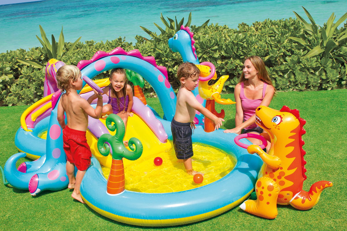 Intex 11ft x 7.5ft x 44in Dinoland Play Center Kiddie Inflatable Swimming Pool - image 2 of 6