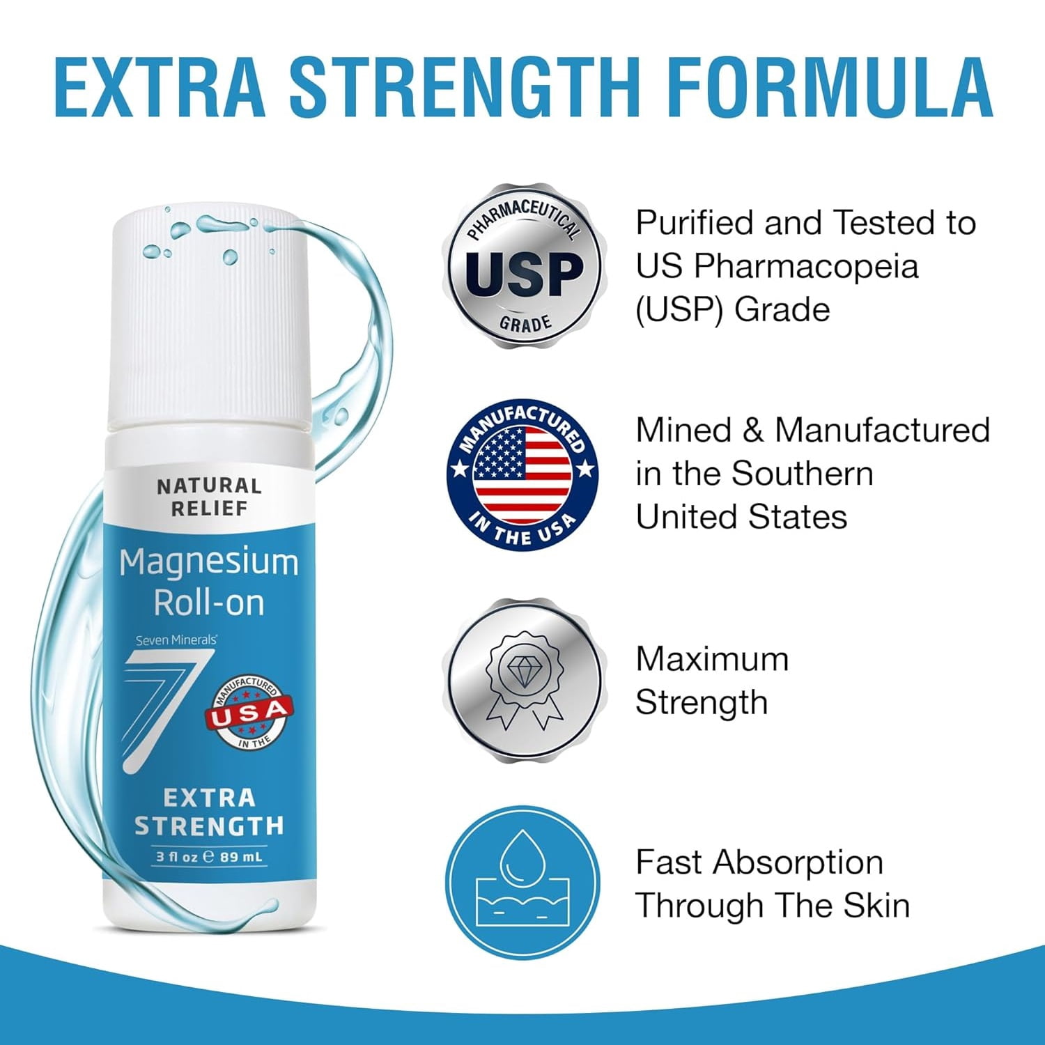 (2 pack) Seven Minerals Natural Relief Magnesium Roll-on Extra Strength 3 fl oz