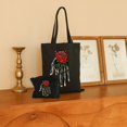 thumbnail image 2 of GOSMITH 2 Pcs Canvas Tote Bags Cute Aesthetic Tote Bags with Zipper Skeleton Hand Red Rose Flower Black, 2 of 8