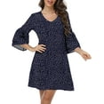 thumbnail image 7 of MLANM Women Summer T-Shirts Dress V Neck Casual Loose Mini Swing Shift Dresses, S Dot Navy, 7 of 7