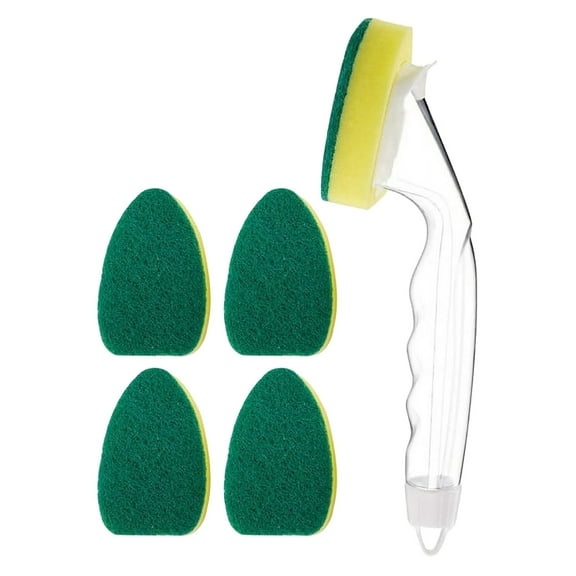 Lunaluna Clear!!Scratch Dishwand Heavy Duty Dish Wand Pack (1 Handle And 5 Replacement Sponge Heads) Soap Dispenser Scrubber,Ergonomic Handle,Green