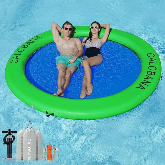 Water Hammock (8' Circle) Mint Green/White+GreyRound Floating Ring Inflatable Water Hammock Heavy Duty River Floats Lake Raft for Adults Tanning Pool Lounger Float Island Platform Pad Mat for Party