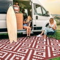 thumbnail image 4 of DEORAB Outdoor Rugs 8'x10' Waterproof Plastic Patio Mat Reversible Red & White Non-Slip Geometric Design for Camping, RV, Balcony, Porch, Picnic, 4 of 9