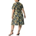 thumbnail image 3 of Unique Bargains Robe Élégante à Manches Courtes Motif Floral pour Femmes Grande Taille Jaune 3X, 3 of 5