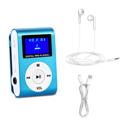 GJX MP3 Player,Stylish Clip-On Design Metal Body Music Player with LCD Screen,Portable MP3,Blue