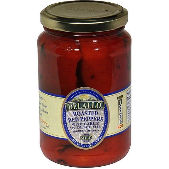 Delallo Roasted Red Peppers With Garlic In Olive Oil, 12 oz (Pack of 12)