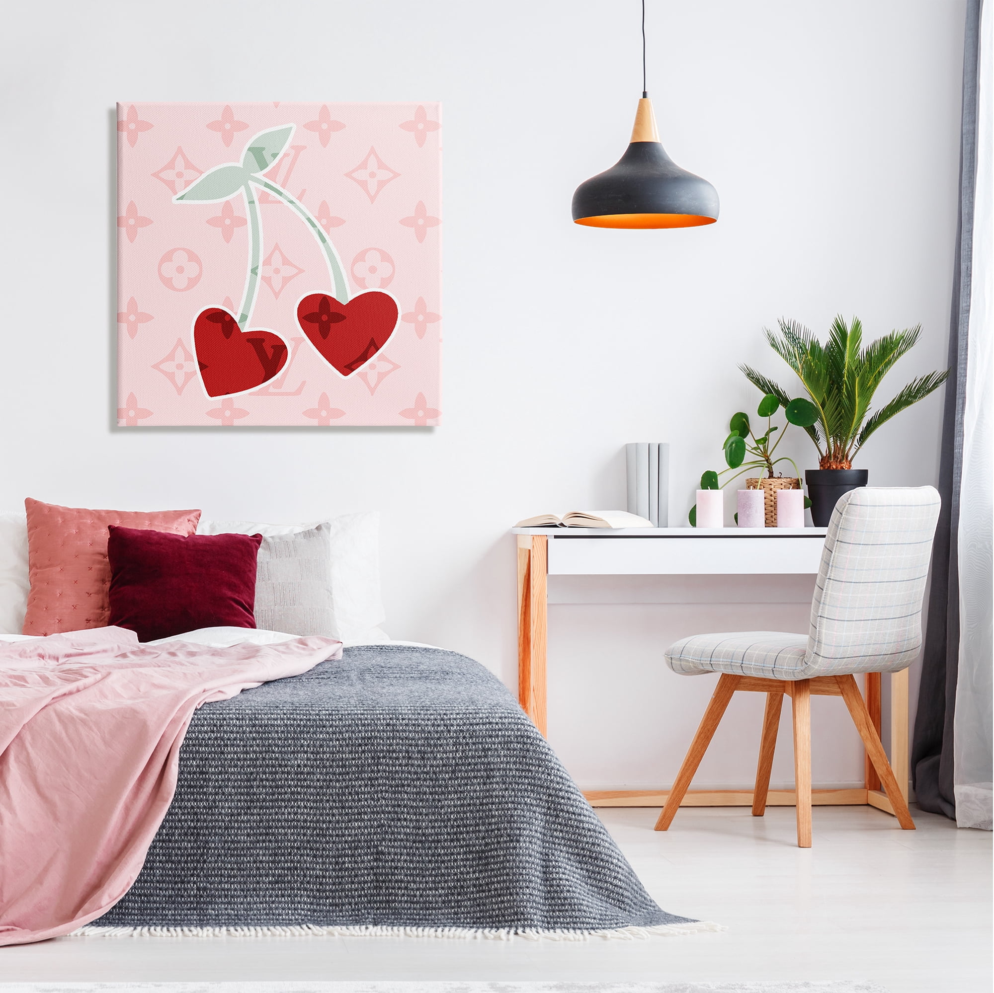 Stupell Industries Pink Glam Cherry Hearts Food & Beverage Painting Gallery Wrapped Canvas Print Wall Art, 30 x 30