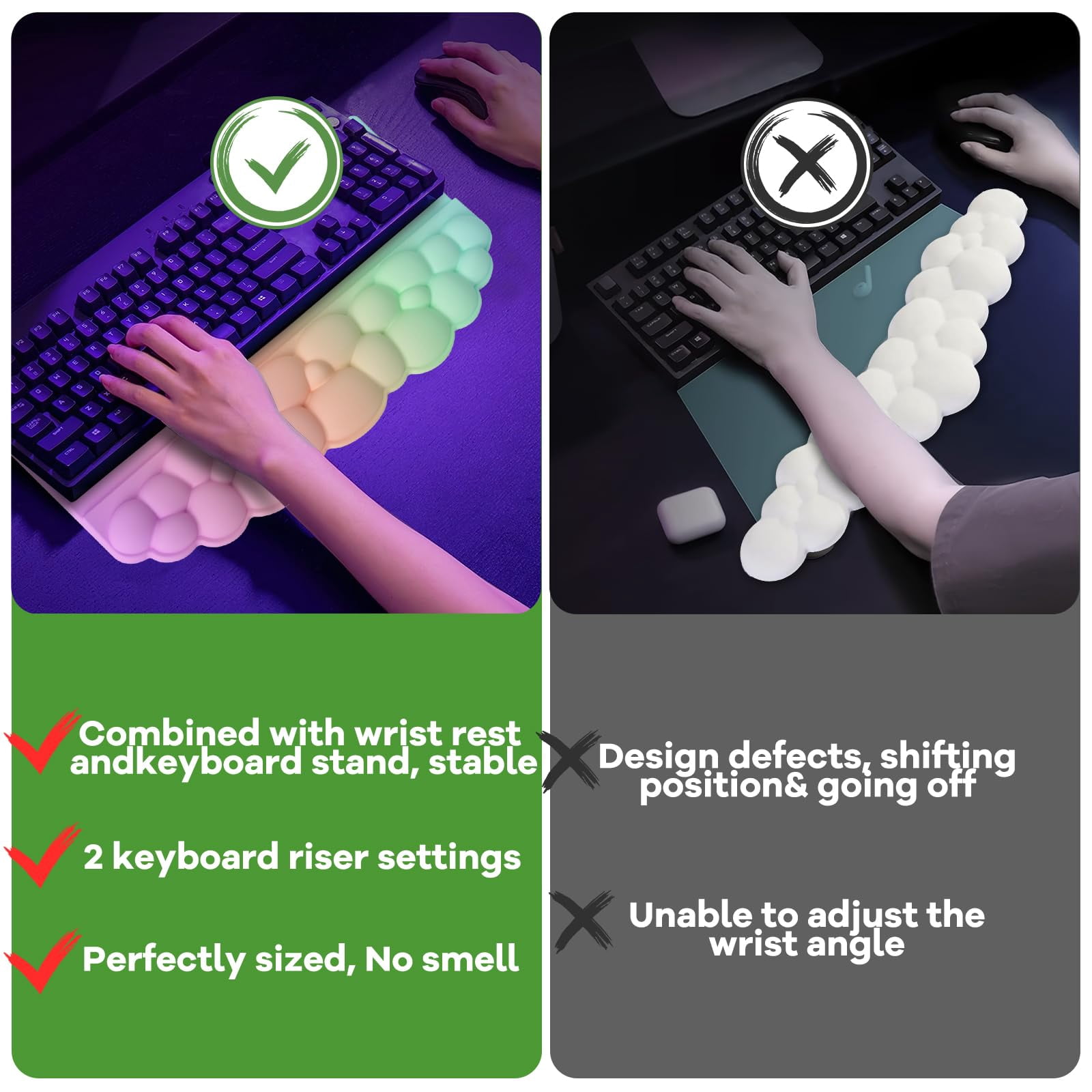 Wrist Rest For  Soft Memory Foam Cloud Stand Pad With Set Non-slip Silicone Base Easy Typing Comfort Computer Laptop - Rainbow