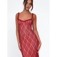 thumbnail image 4 of Women Lace Bodycon Midi Dress Mesh Sleeveless Camisole Dresses Red S, 4 of 10