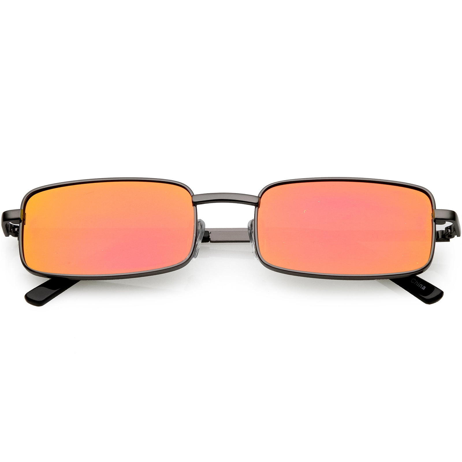 Metal Frame Sunglasses Color Lens With Spring Hinges Small Rectangular Design 