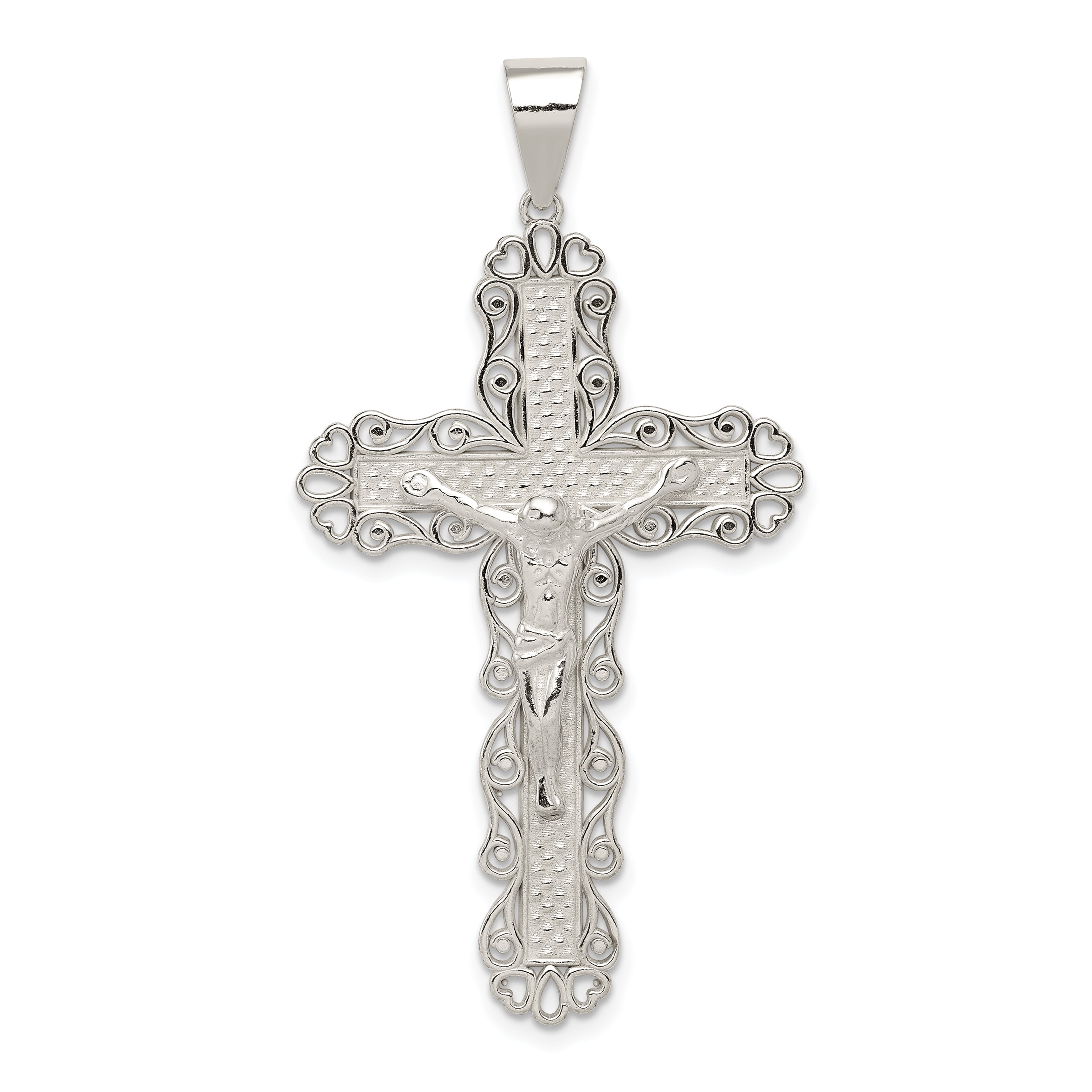 925 Sterling Silver Filigree Cross Religious Lord Jesus Christ Crucifix ...