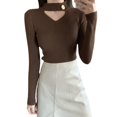 thumbnail image 2 of Suéter de mujer 2024 nueva moda hueco manga larga tejido estilo coreano camisa delgada Casual Stretch Top para mujer marrón, 2 of 4