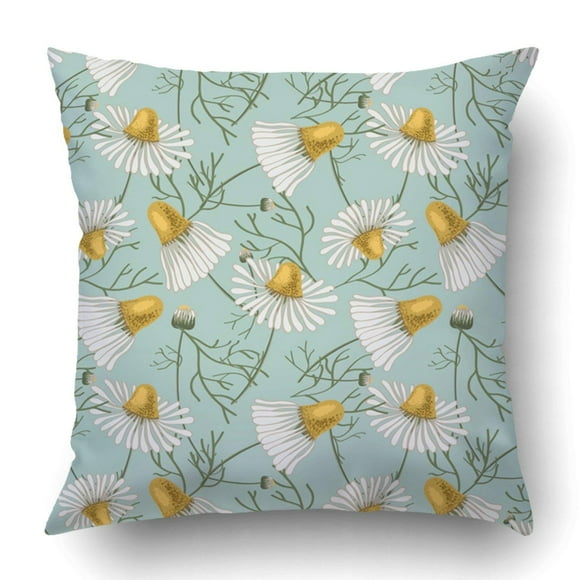 RYLABLUE Black Abstract Floral Pattern Chamomile Beautiful Cute Green Dark Fantasy Fun Pillowcase Cover Cushion 18x18 inch