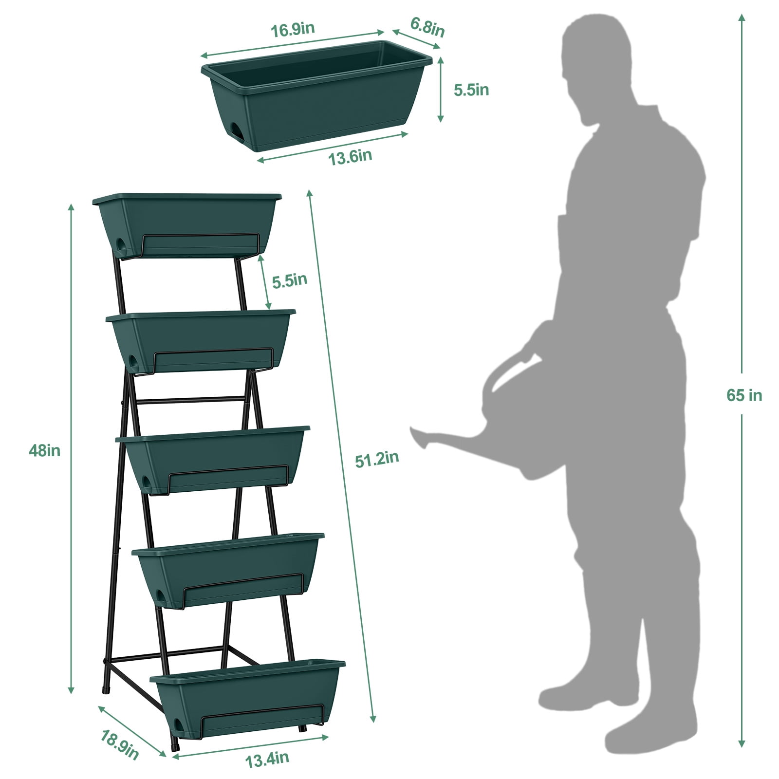 Vertical Raised Bed Outdoor Planter 5 Tier Brick Green Metal