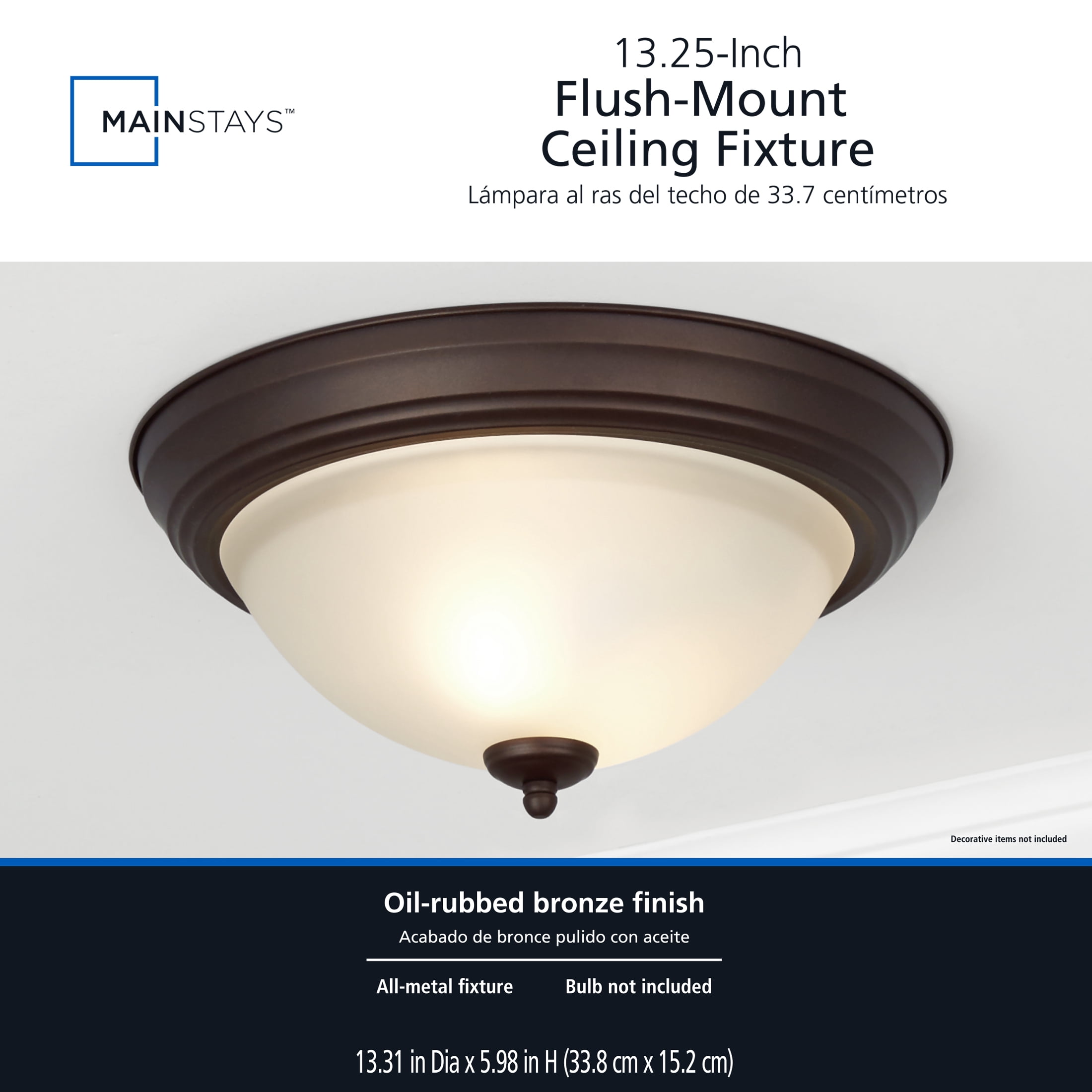 (2 pack) Mainstays 13" Classic Flush Mount Ceiling Light, Bronze Finish Frosted Glass Shade, Bulb Not Included