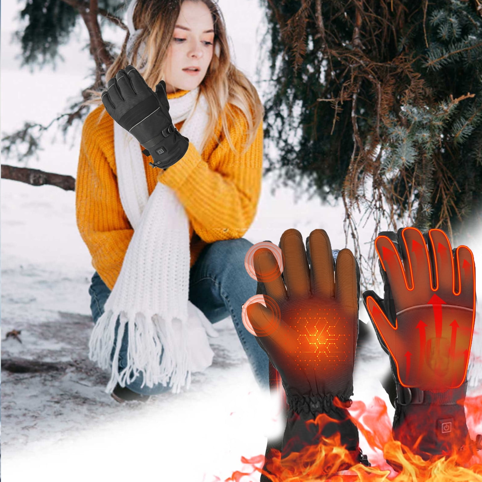 Heated Gloves, Heated Gloves for Men, Waterproof Outdoor Winter Warm Heated Gloves, 3x5 Batteries Powered Electrics Gloves, for Outdoor Cycling Skiing Motorcycle Camping Hiking(XXL,13.8x9.9x1.2in)