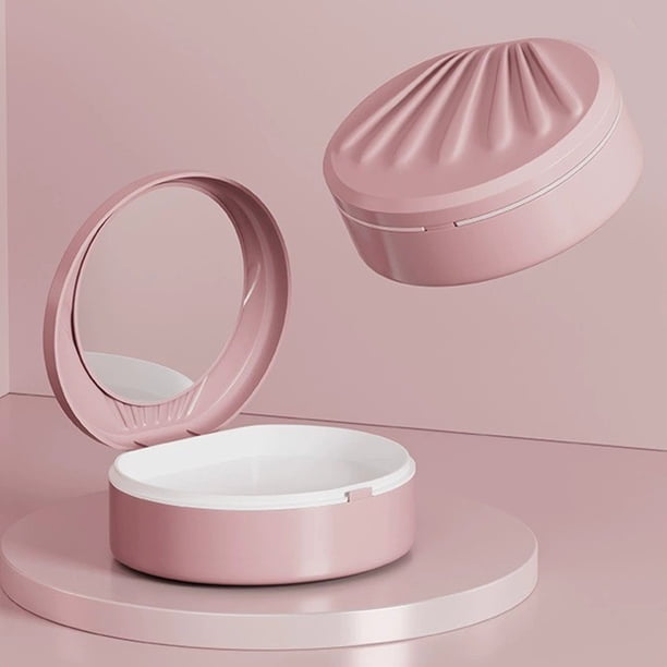 Caja de almacenamiento de doble capa para aparatos dentales con espejo | Estuche portátil para retenedores dentales de viaje | Tamaño pequeño y gran capacidad para retenedores, prótesis dentales y