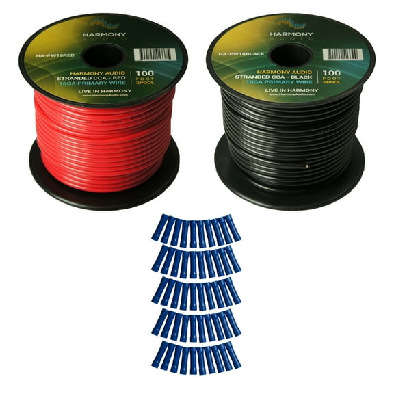 Harmony Car Primary 16 Gauge Power or Ground Wire 200 Feet 2 Rolls Red & Black