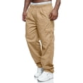 thumbnail image 2 of NinXxx Men's Versatile All Season Cargo Zipper Button Hem Solid Plus Size Outdoor Trousers Coffee XL, 2 of 6