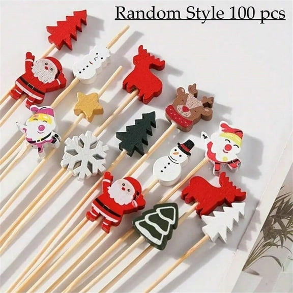 Christmas Cocktail Picks, 100PCS Christmas Food Picks, Toothpicks for Appetizers - Appetizing Skewers for Fruits Dessert Decoration - 4.7 inch