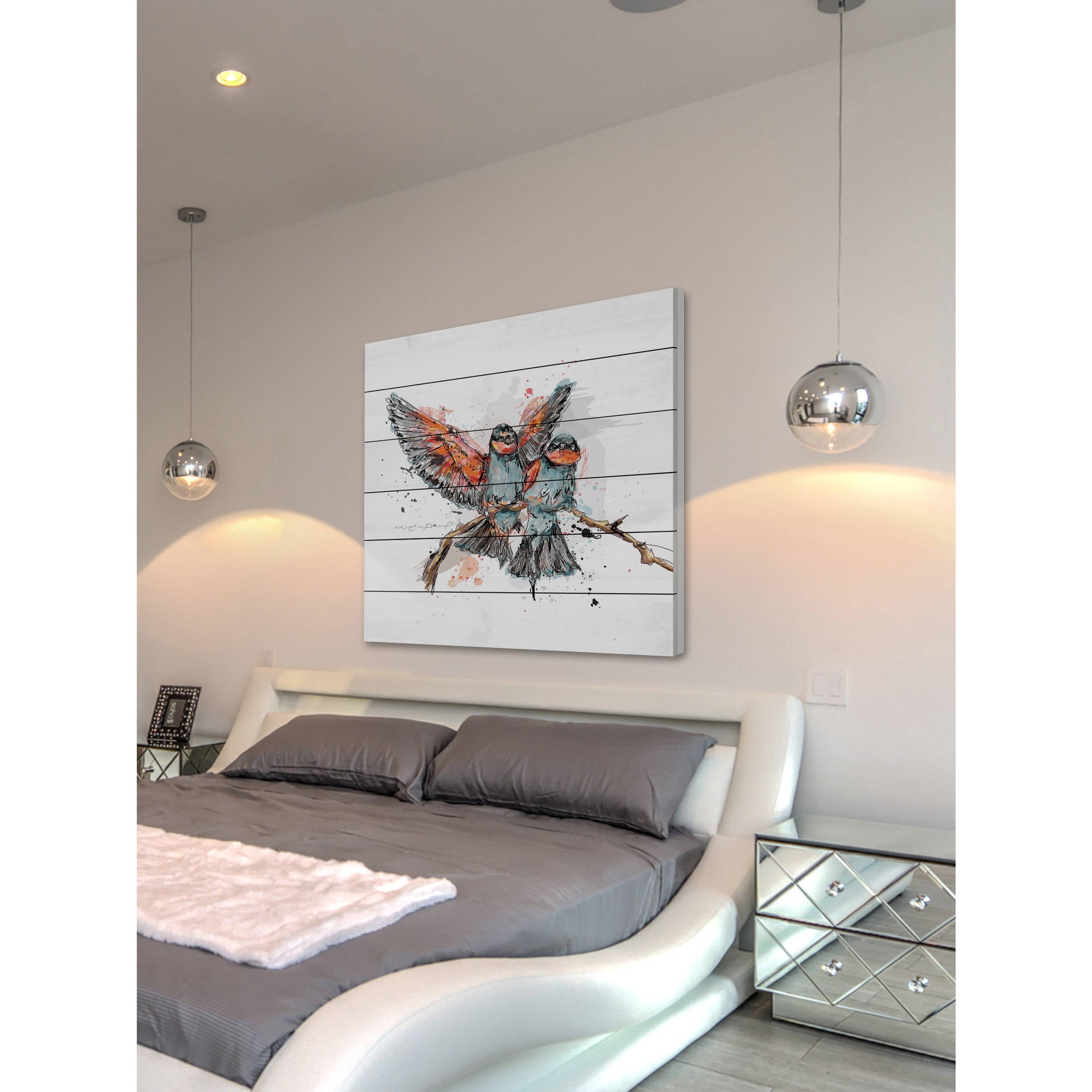 Marmont Hill "Deux Oiseaux" by Marie-Eve Pharand Painting Print on White Wood