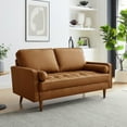 thumbnail image 2 of Loveseat Sofa, Tufted, Tan, Faux Leather, Living Room Lounge Cafe Lobby Hospitality Restaurant, Modern Contemporary, HB37338, 2 of 9