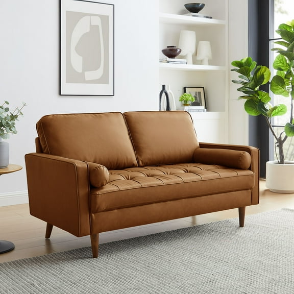 Modway Valour Tufted Vegan Leather Loveseat in Tan