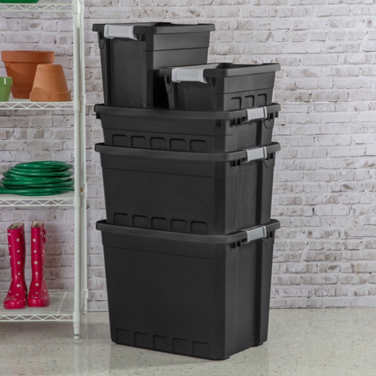 Sterilite, Storage Tote, 4 Gal, Black with Latch Clip Lids, 6 Pack