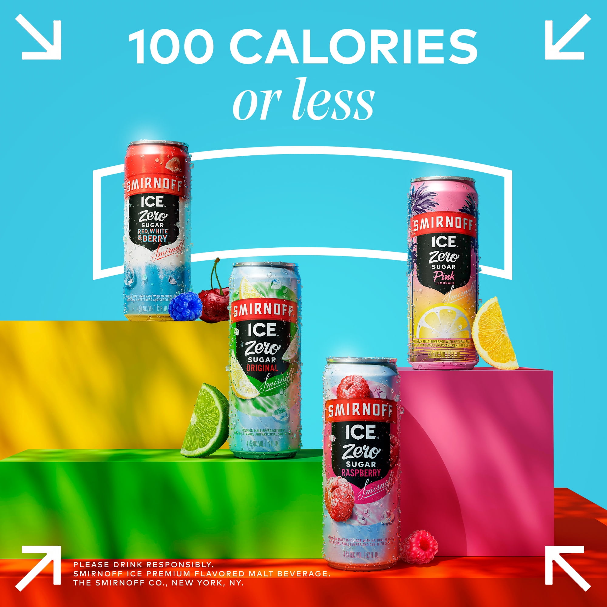 Smirnoff Ice Zero Sugar Variety, 12 Pack Cans, 12 fl oz, 4.5% ABV