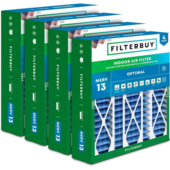 Filterbuy 20x25.25x3.5 Air Filter MERV 13 Smoke Defense, Pleated HVAC AC Furnace Filter Replacement for Aprilaire Space-Gard 2120, 4-Pack