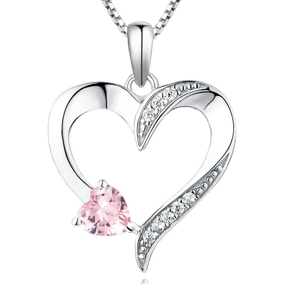 Leander Heart Necklace 925 Sterling Silver Love Heart Pendant Birthstone Jewelry for Women