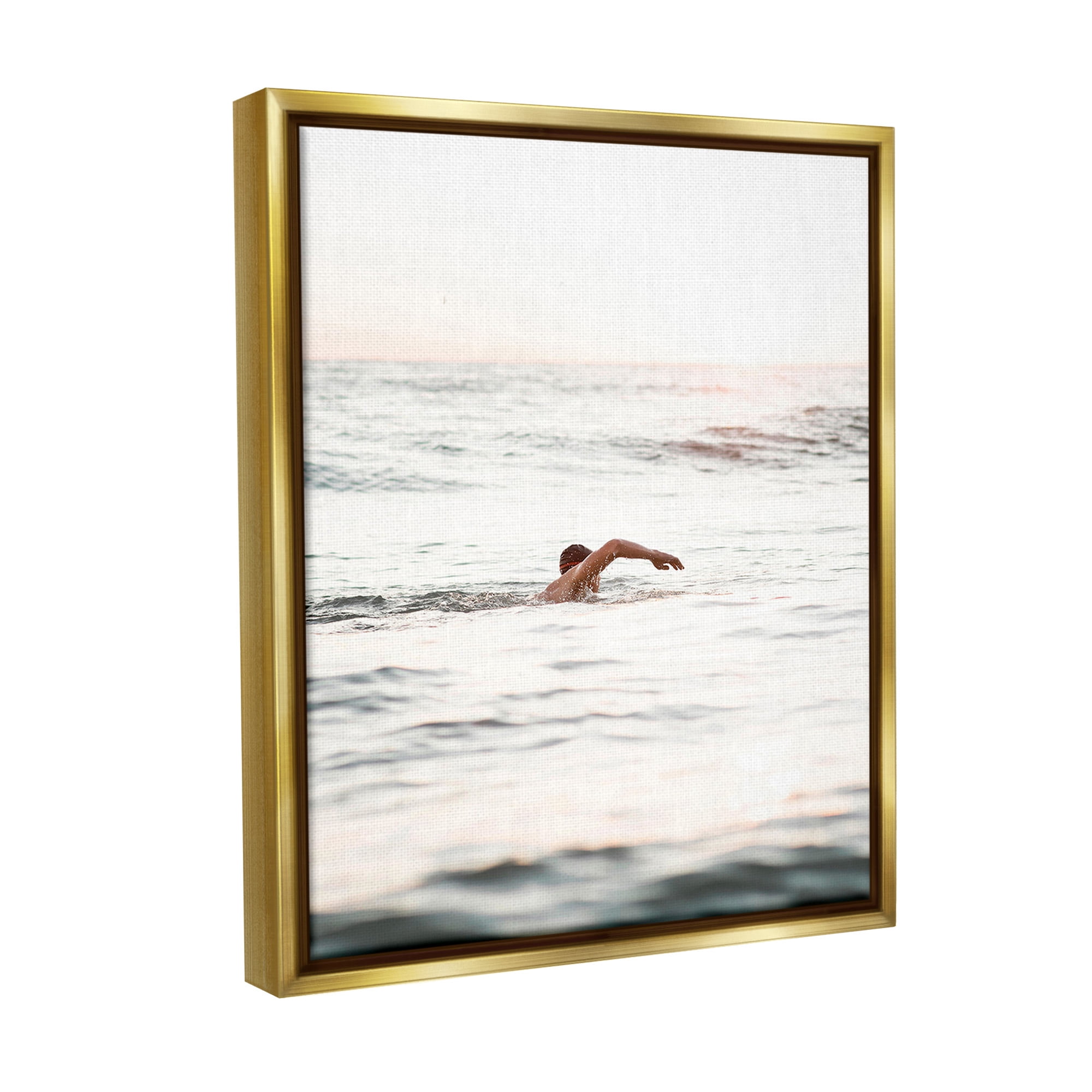 Stupell Industries Person Swimming in Sea Novelty Photography Gold Floater Framed Canvas Art Print Wall Art, 17 x 21