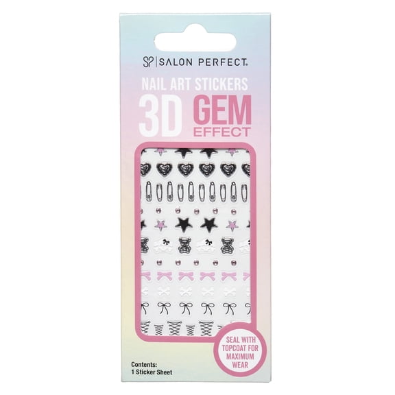 Salon Perfect Nail Art Stickers, 3D Gem Effect, Punky Girl, 1 Sticker Sheet