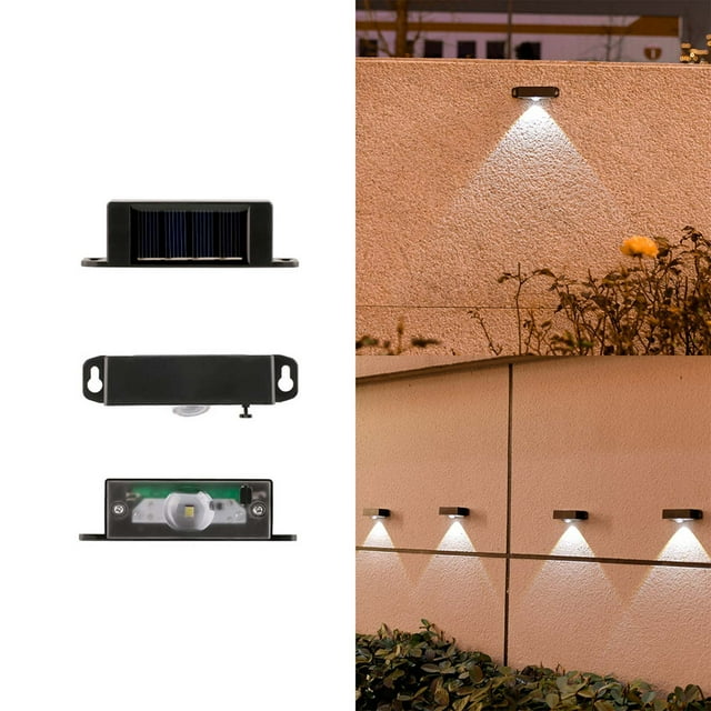 Lámpara solar de pared impermeable para exteriores | Limpiapared de jardines en patio de villa LED | Iluminación decorativa del balcón del jardín | Energía solar, PC+ABS, blanco/caliente, pack de 4