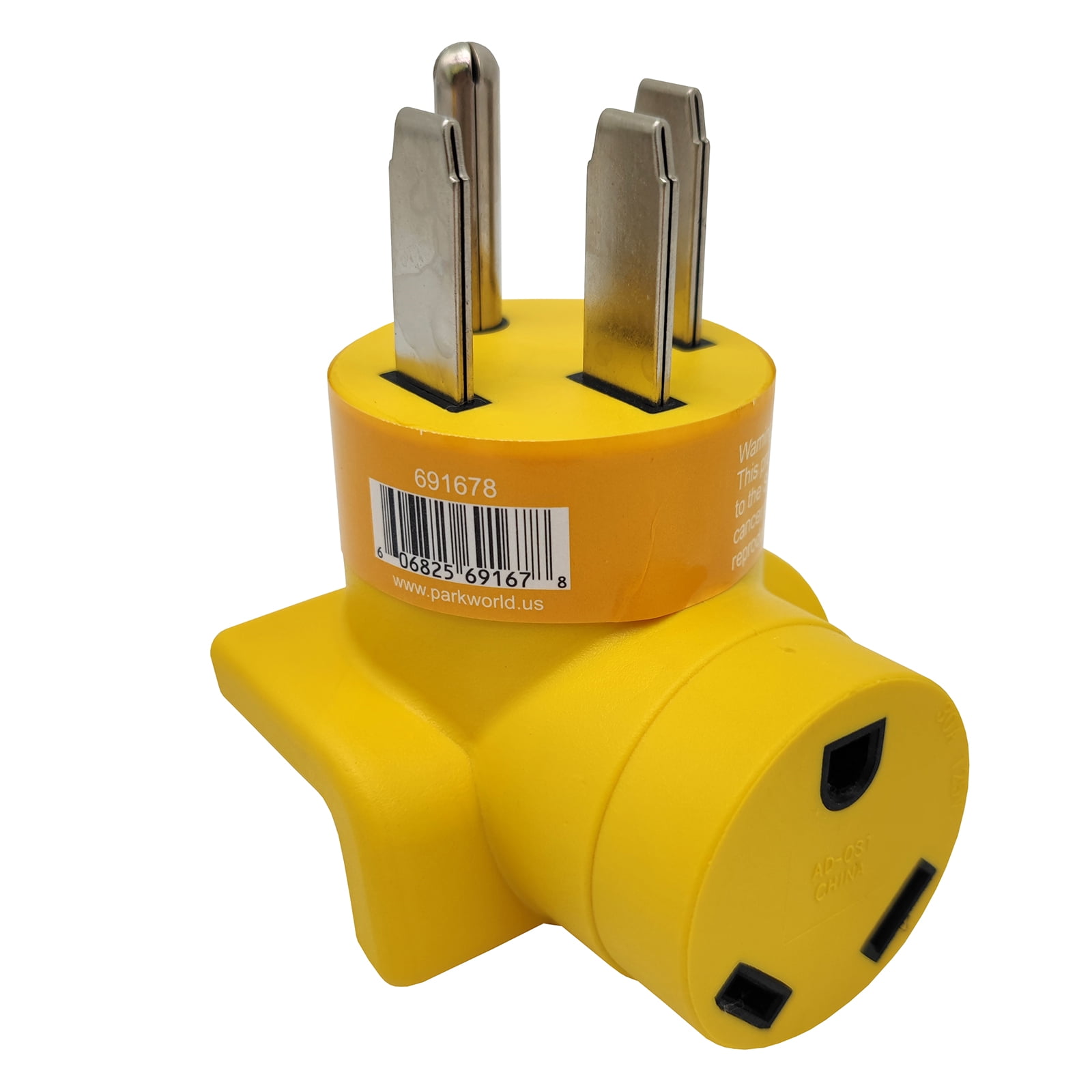Parkworld 691678 RV Adapter 50A 14-50P male plug to 30A TT-30R female receptacle, right angle