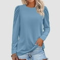 thumbnail image 2 of Timegard Blouse for Women Puff Long Sleeve Round Neck Tops Fall Winter Casual Comfy Basic Tee Tops, 2 of 9