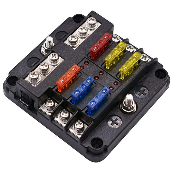 6 Way Blade Fuse Holder Block with LED Indicator for 12V Boat Car
