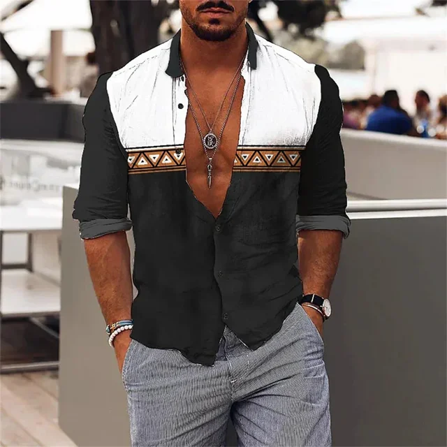 Camisa estampada de un solo pecho de manga larga de alta calidad para hombre, moda de primavera , nueva ropa de diseñador de calle para hombre