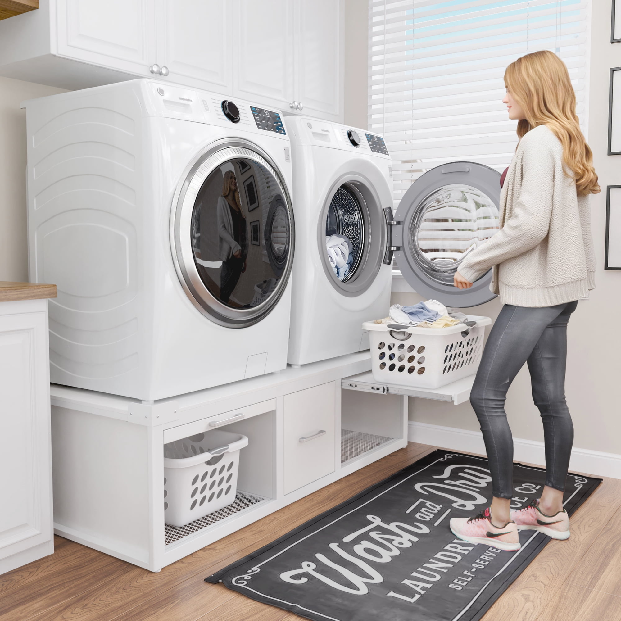 GDLF Washer and Dryer Pedestals, Universal Washer and Dryer Stand with Pull-Out Shelf