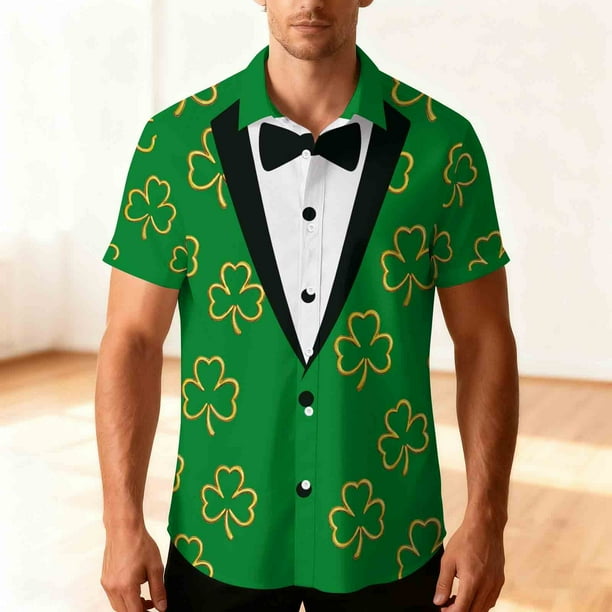 Ceisia St. Patrick's Day Men's Unisex Hawaiian Shirt | Summer Beach Casual Short Sleeve Button Down Gift Printed Top