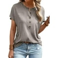 thumbnail image 4 of Womens Batwing Sleeve Tshirts Crew Neck Short Sleeve Buttons Tops Tee Basic Summer Blouse Loose Fit, 4 of 9