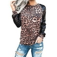 thumbnail image 2 of OKBOP Womens 3/4 Sleeve Tops,Casual Leopard Print Sequins O Neck Long Sleeve Loose T Shirt Fall Blouses for Women 2022 In October We Wear Pink Shirt, 2 of 8