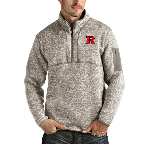 Men's Antigua Oatmeal Rutgers Scarlet Knights Fortune Half-Zip Pullover Jacket