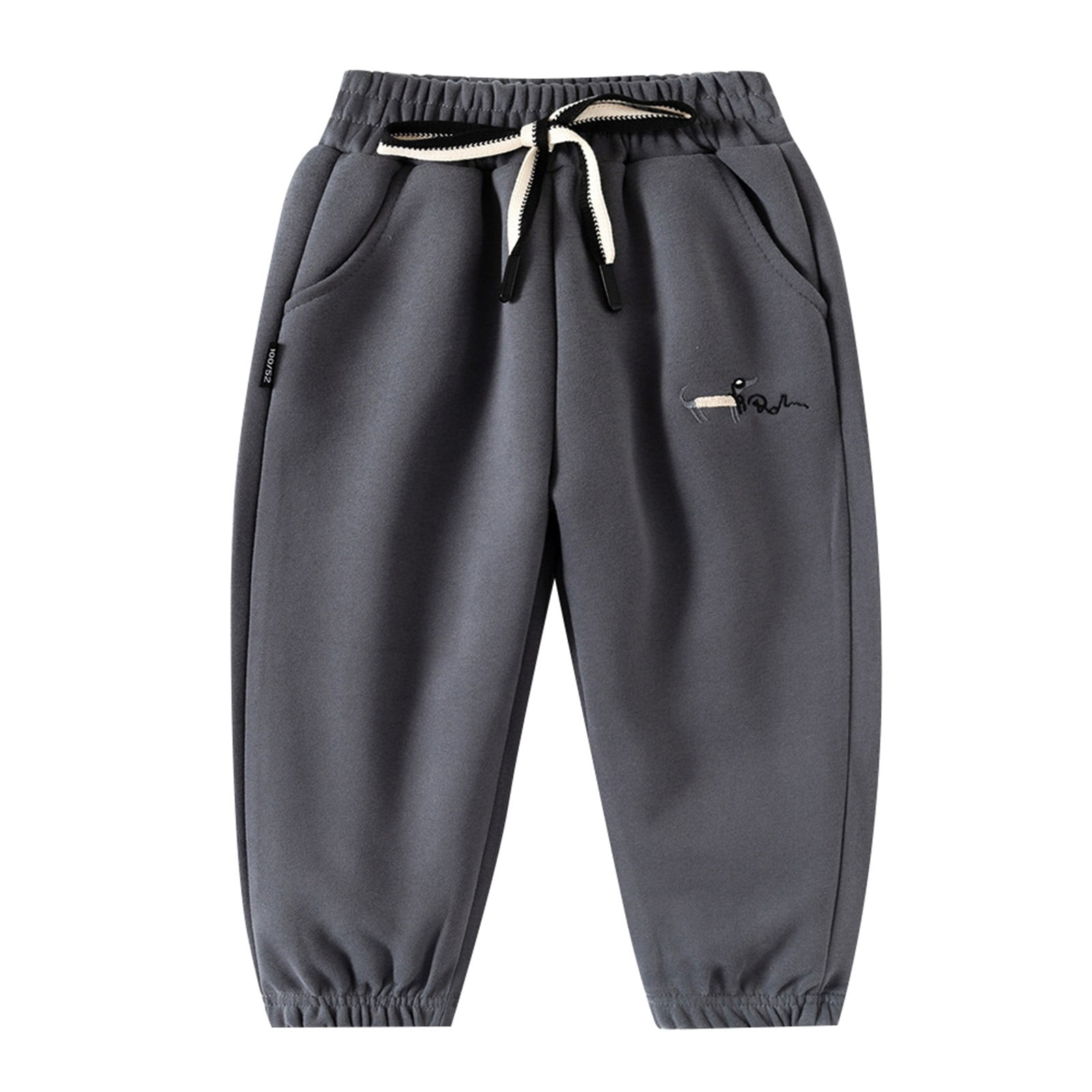 XUELUO Boys Pants Kids Autumn Winter Solid Color Elastic Waist Drawstring Athletic Comfortable Sports Sweatpants Holiday Wear Gray 7-8 Years